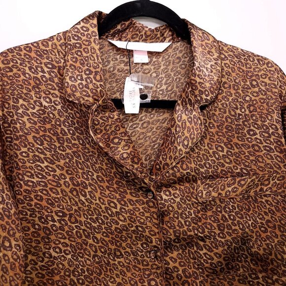 Victoria's Secret Pajama Top Size Small Long Sleeve Button Up Animal Print Satin - Picture 3 of 10